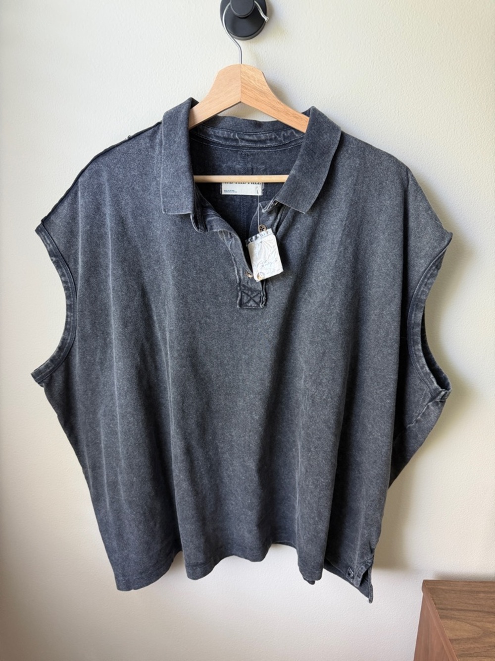We The Free Washed Charcoal Boxy Sleeveless Polo Crop